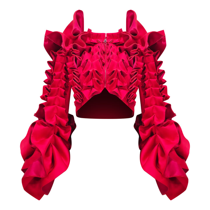 Signature Red destiny ruffle red jacket - 2MADISONAVENUE.COM