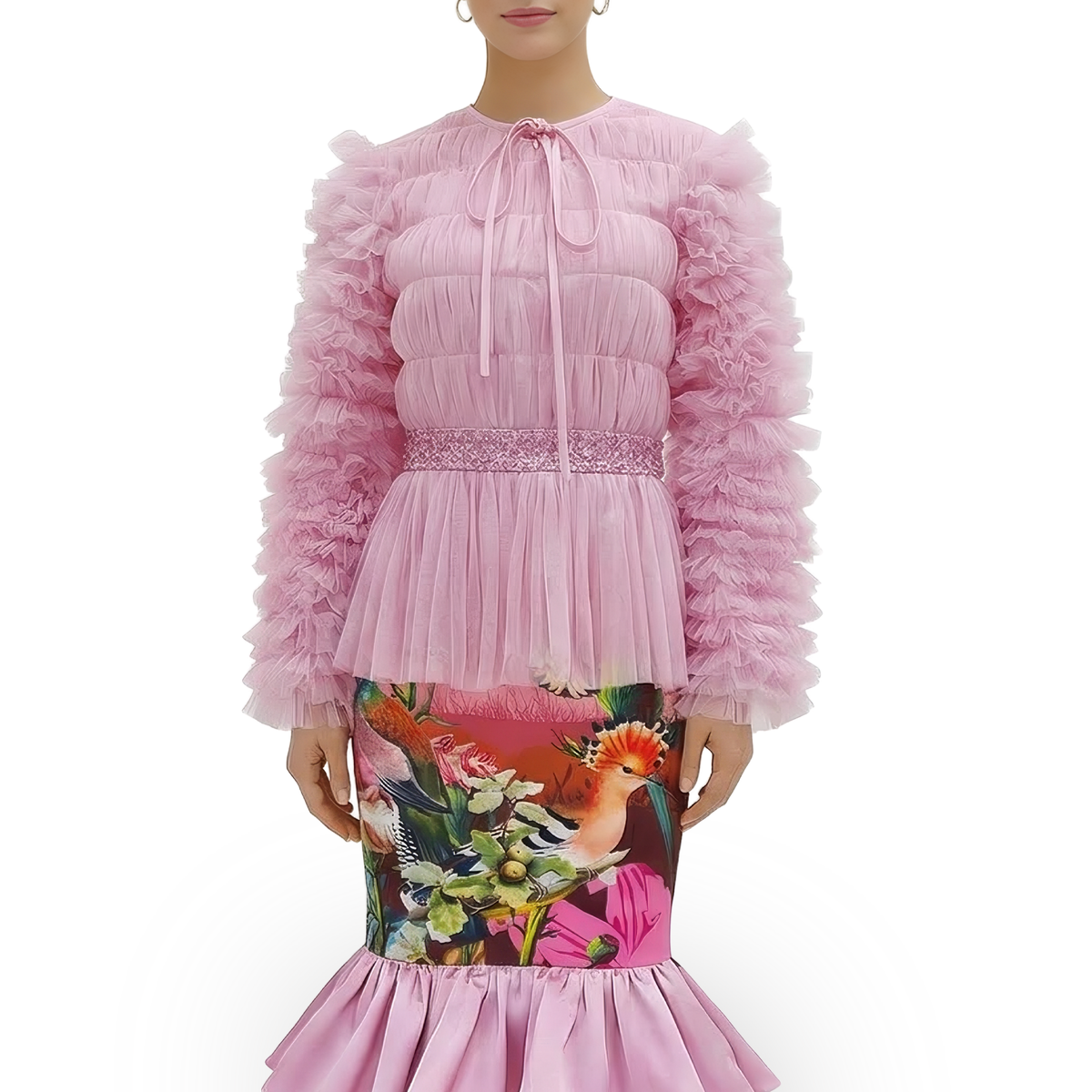 New royal tulle baby pink top with sequin - 2MADISONAVENUE.COM