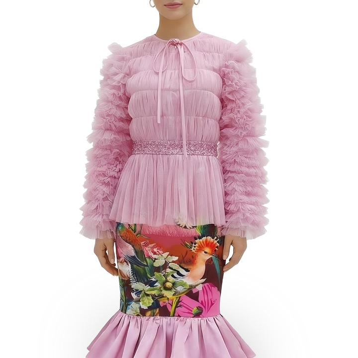 New royal tulle baby pink top with sequin - 2MADISONAVENUE.COM