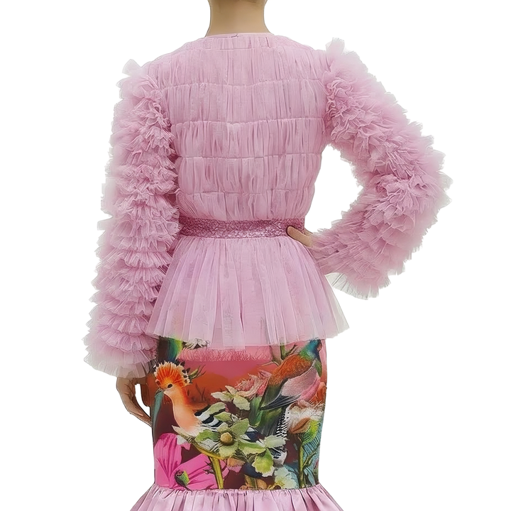 New royal tulle baby pink top with sequin - 2MADISONAVENUE.COM