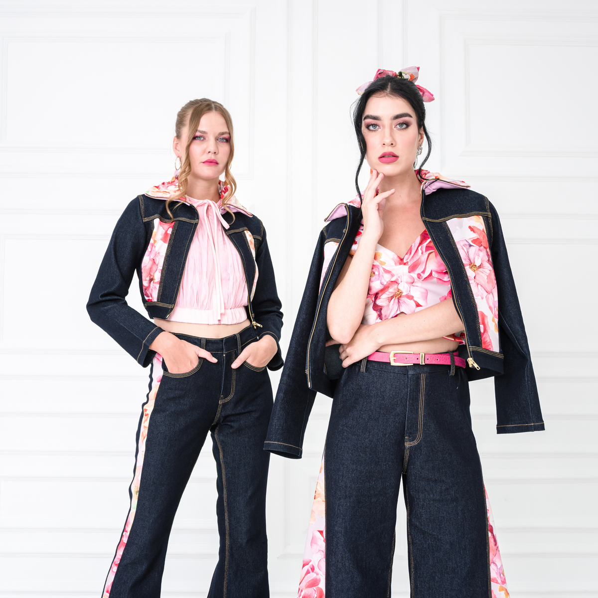 Pink Presley cropped denim jacket (7471649030167)