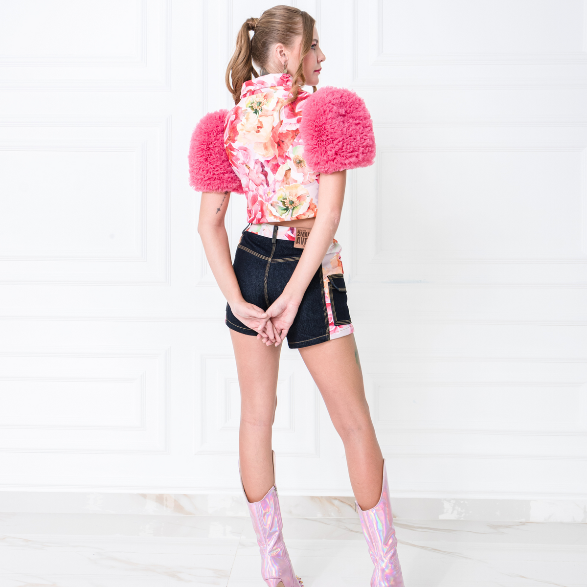 Pink Presley denim short pant (7471654830103)