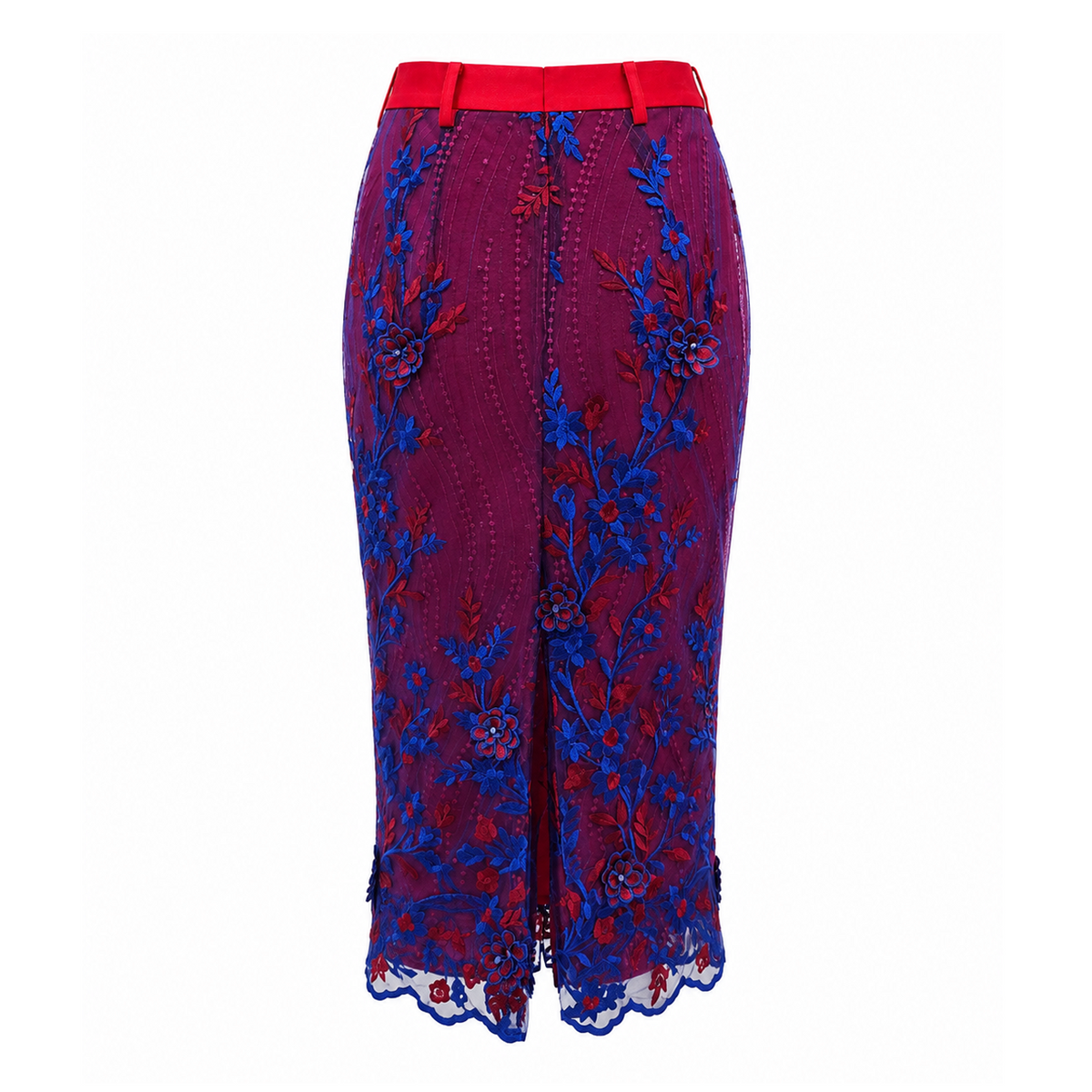 Royal Blue pencil skirt in 3D flower lace - 2MADISONAVENUE.COM