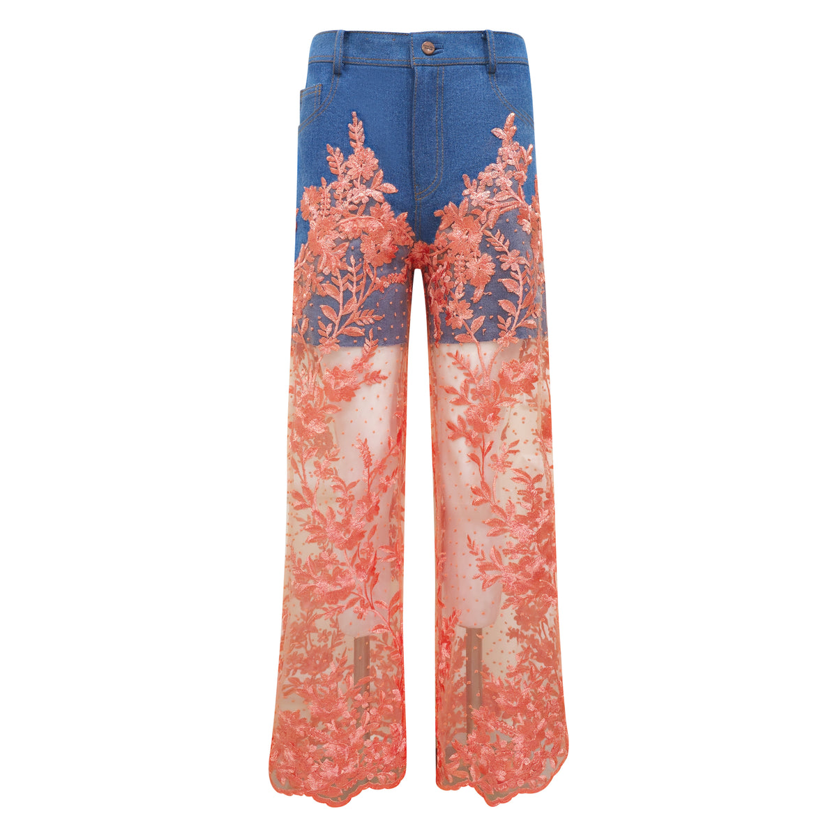 Signature denim fancy cullote pant with salmon lace #3 - 2MADISONAVENUE.COM