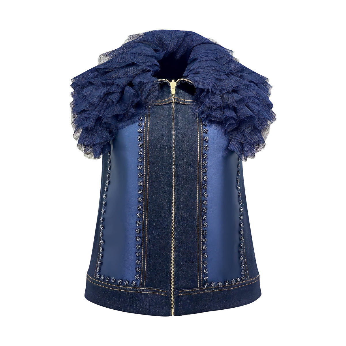Signature Denim fancy vest with tulle - 2MADISONAVENUE.COM