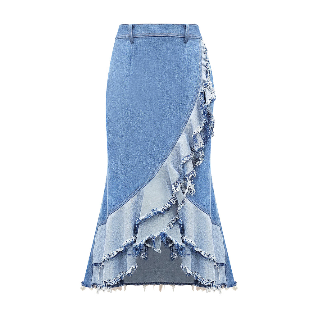 Signature denim light blue kahlo skirt with chambray (7778864627735)