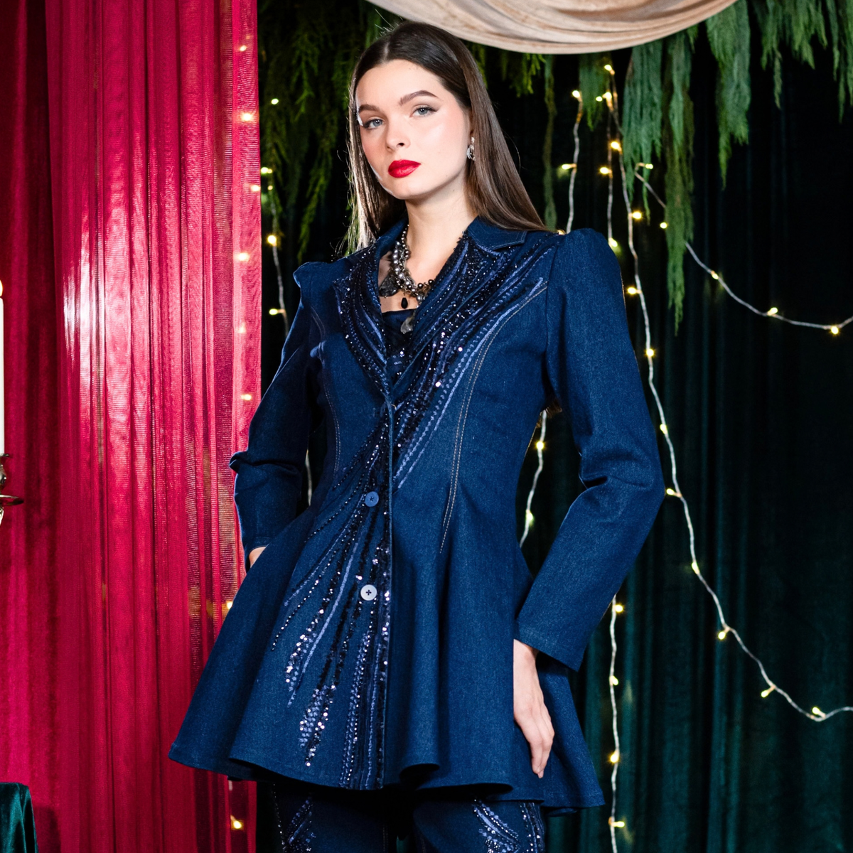 Signature Denim samantha medium blazer with sequin - 2MADISONAVENUE.COM