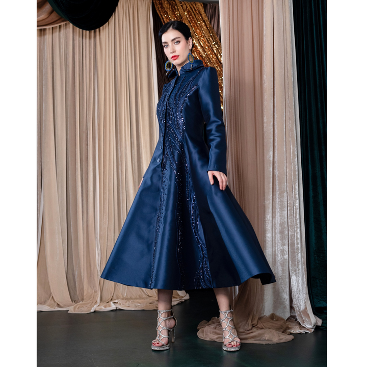 Signature Navy Samantha long jacket - 2MADISONAVENUE.COM
