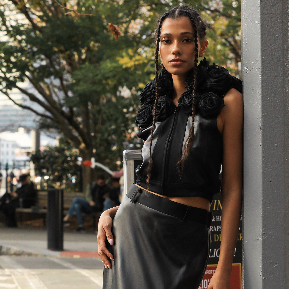 Signature Black roses fancy cropped Vest (7389313400855)