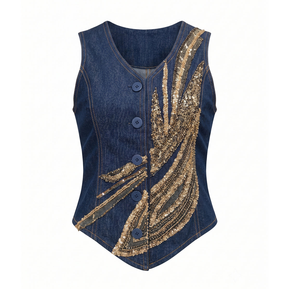 Signature Denim Vest with attachment Sequins #1 - 2MADISONAVENUE.COM