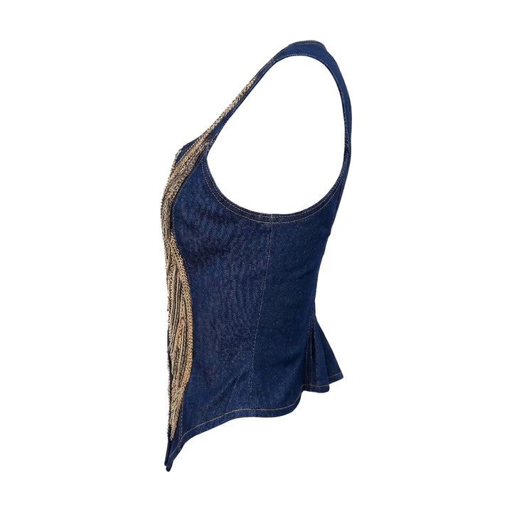 Signature Denim Vest with attachment Sequins #1 - 2MADISONAVENUE.COM