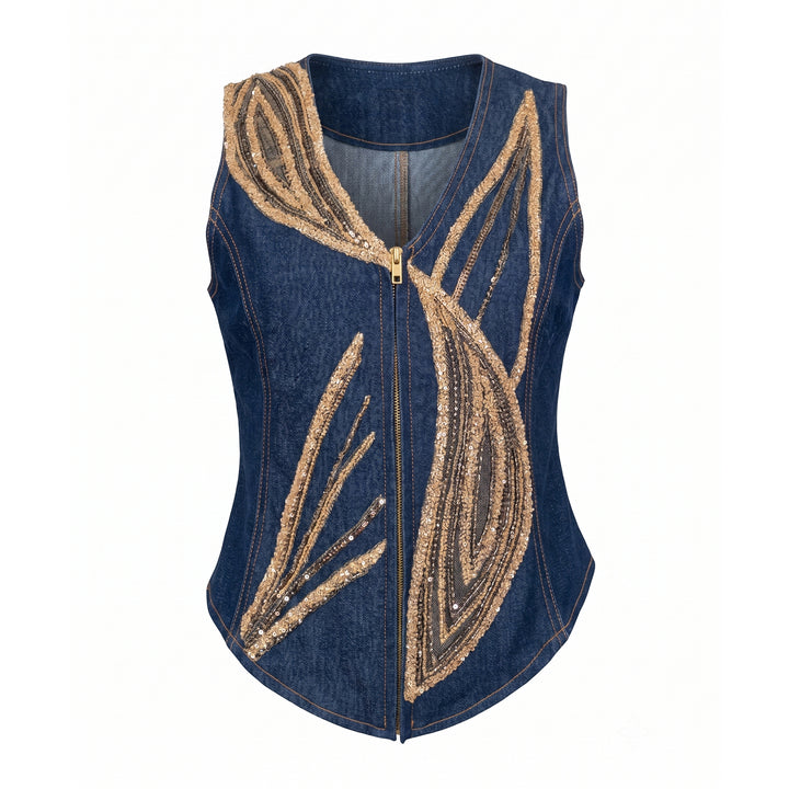 Signature Denim Vest with attachment Sequins #2 - 2MADISONAVENUE.COM