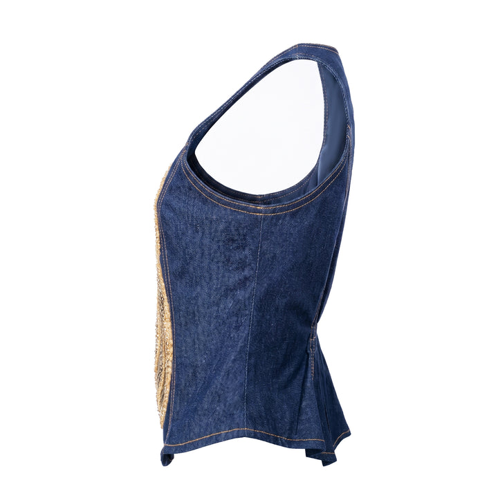 Signature Denim Vest with attachment Sequins #2 - 2MADISONAVENUE.COM