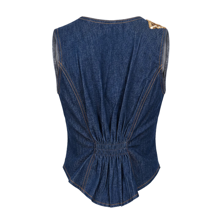 Signature Denim Vest with attachment Sequins #2 - 2MADISONAVENUE.COM
