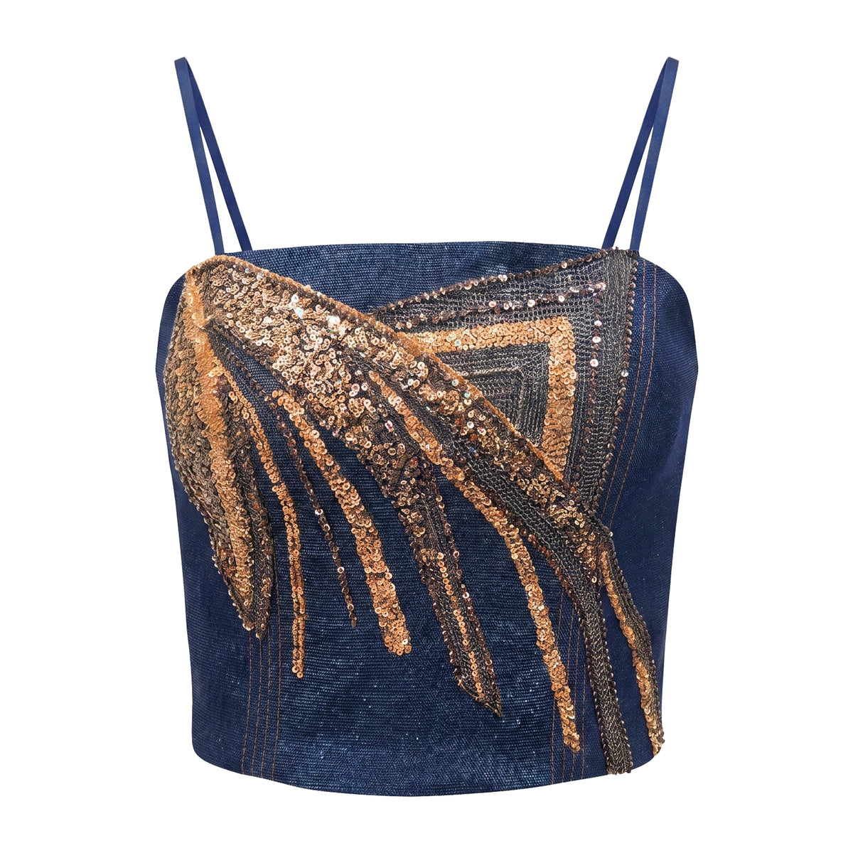 Signature Denim bustier with attachment Sequins - 2MADISONAVENUE.COM