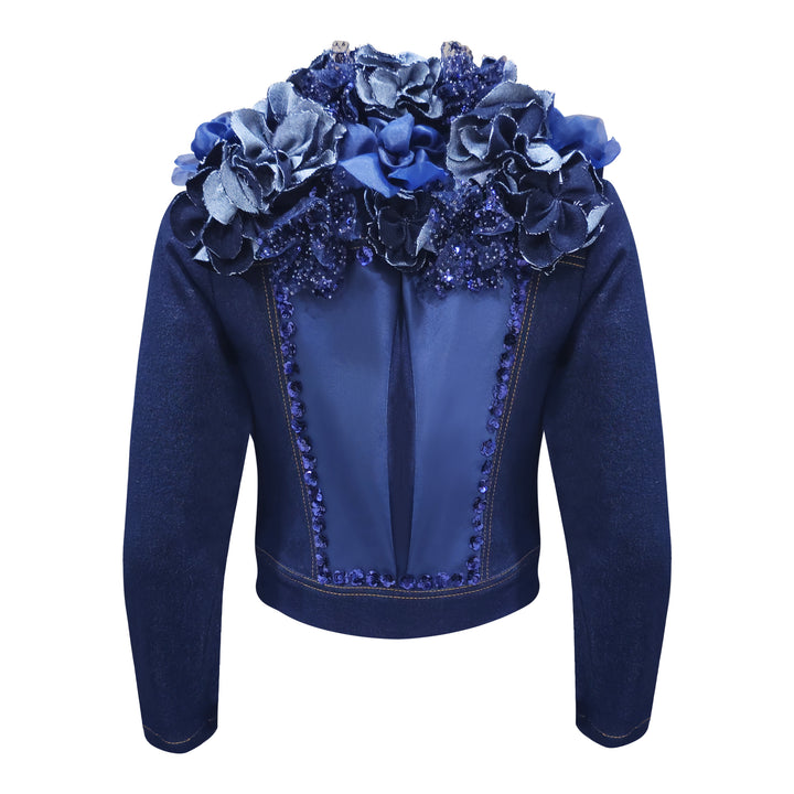 Signature Denim cropped jacket with roses patch (7666018385943)