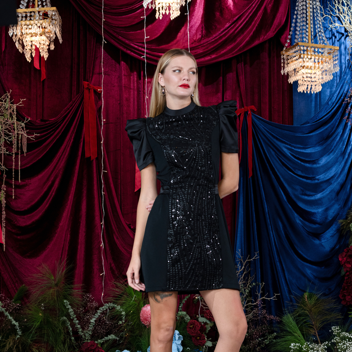 Signature Black Stasi Short Dress With Lace - 2MADISONAVENUE.COM
