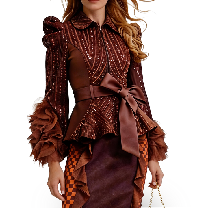 Signature Brown New Miranda top with lace - 2MADISONAVENUE.COM