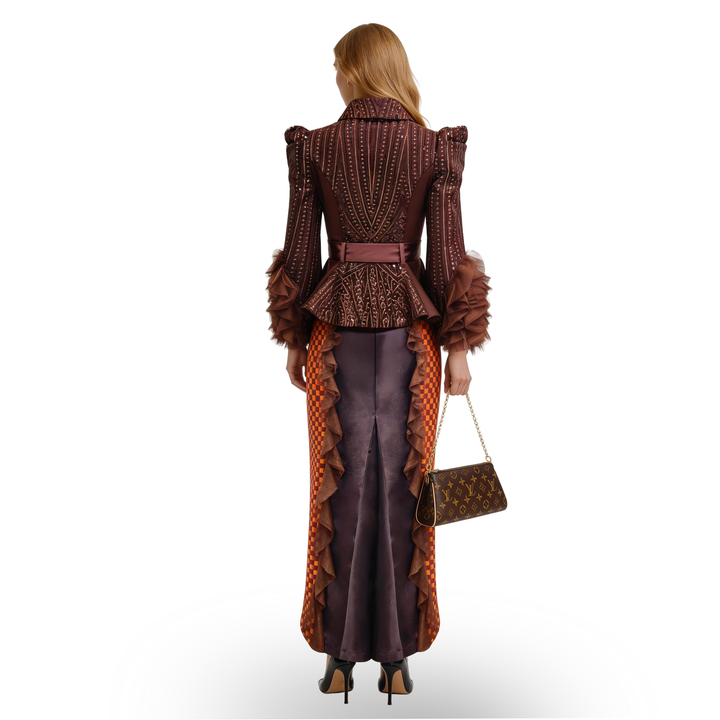Signature Brown New Miranda top with lace - 2MADISONAVENUE.COM