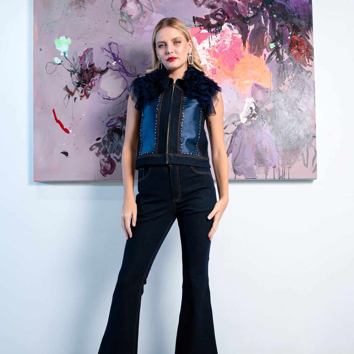 Signature Denim fancy vest with tulle - 2MADISONAVENUE.COM
