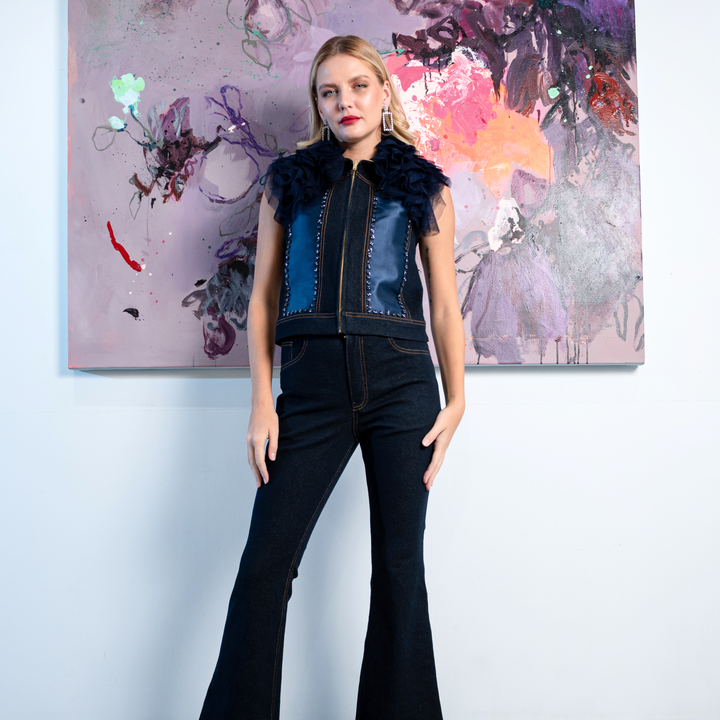 Signature Denim fancy vest with tulle - 2MADISONAVENUE.COM