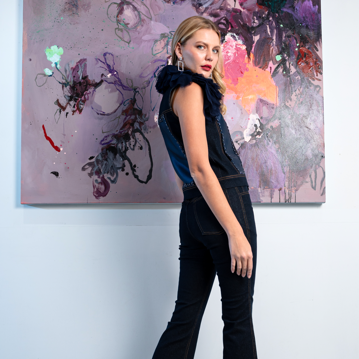Signature Denim fancy vest with tulle - 2MADISONAVENUE.COM