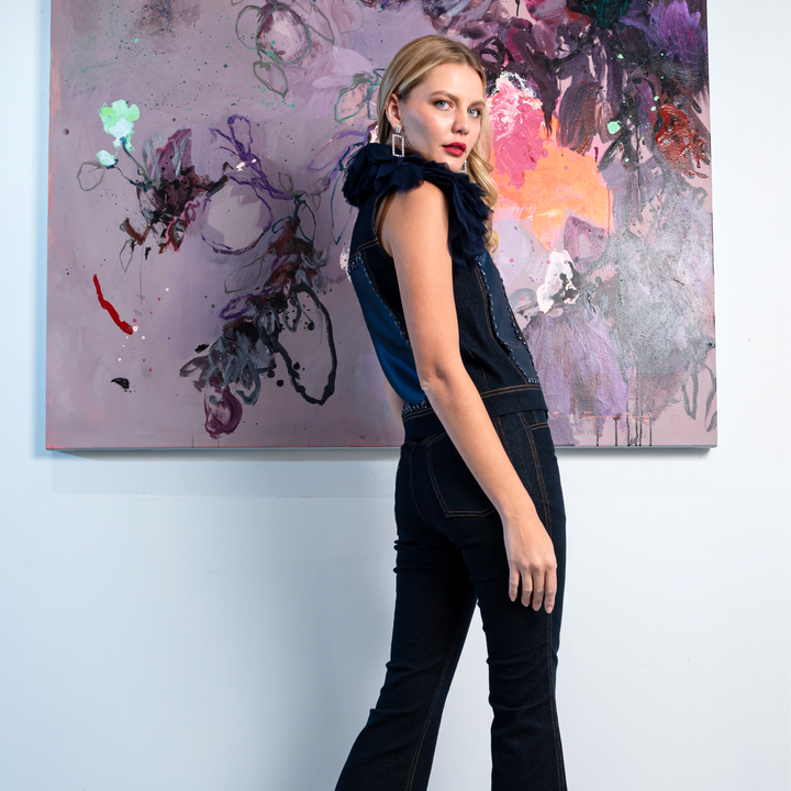 Signature Denim fancy vest with tulle - 2MADISONAVENUE.COM