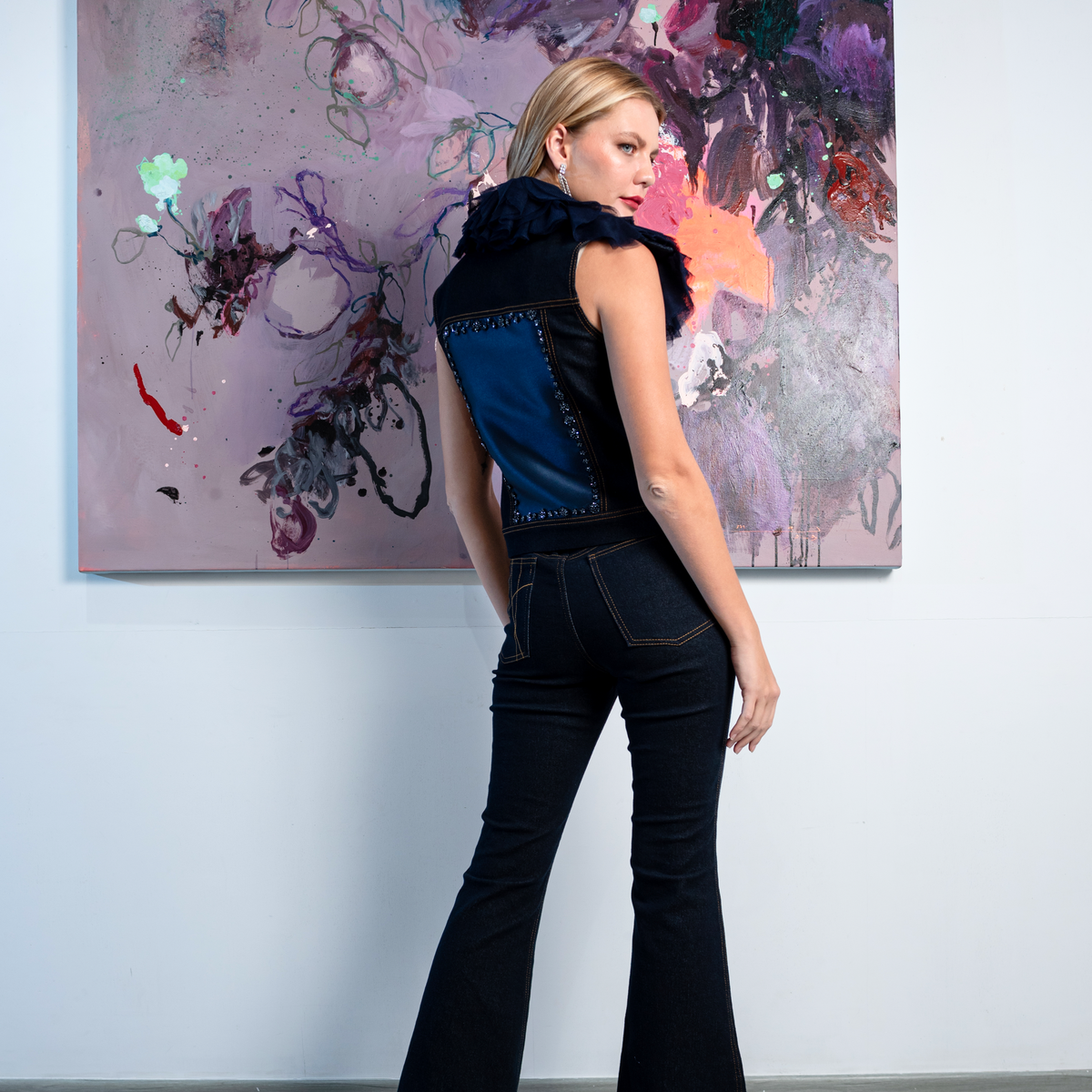 Signature Denim fancy vest with tulle - 2MADISONAVENUE.COM