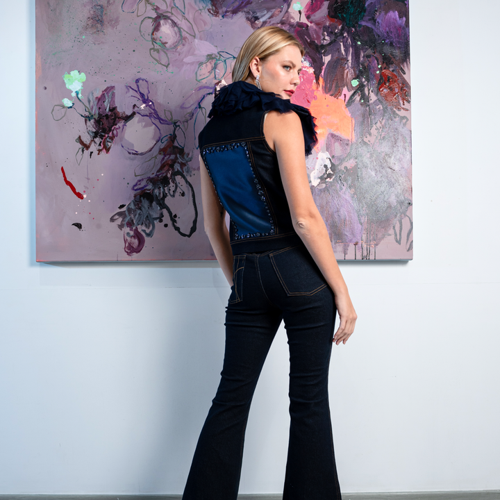 Signature Denim fancy vest with tulle - 2MADISONAVENUE.COM