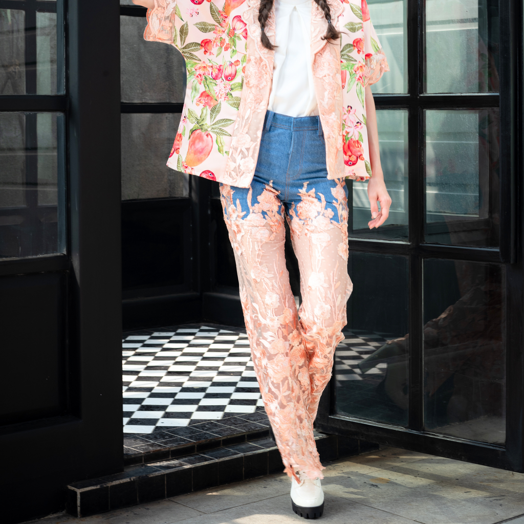 Signature denim fancy cullote pant with salmon lace #2 (8006668812311)