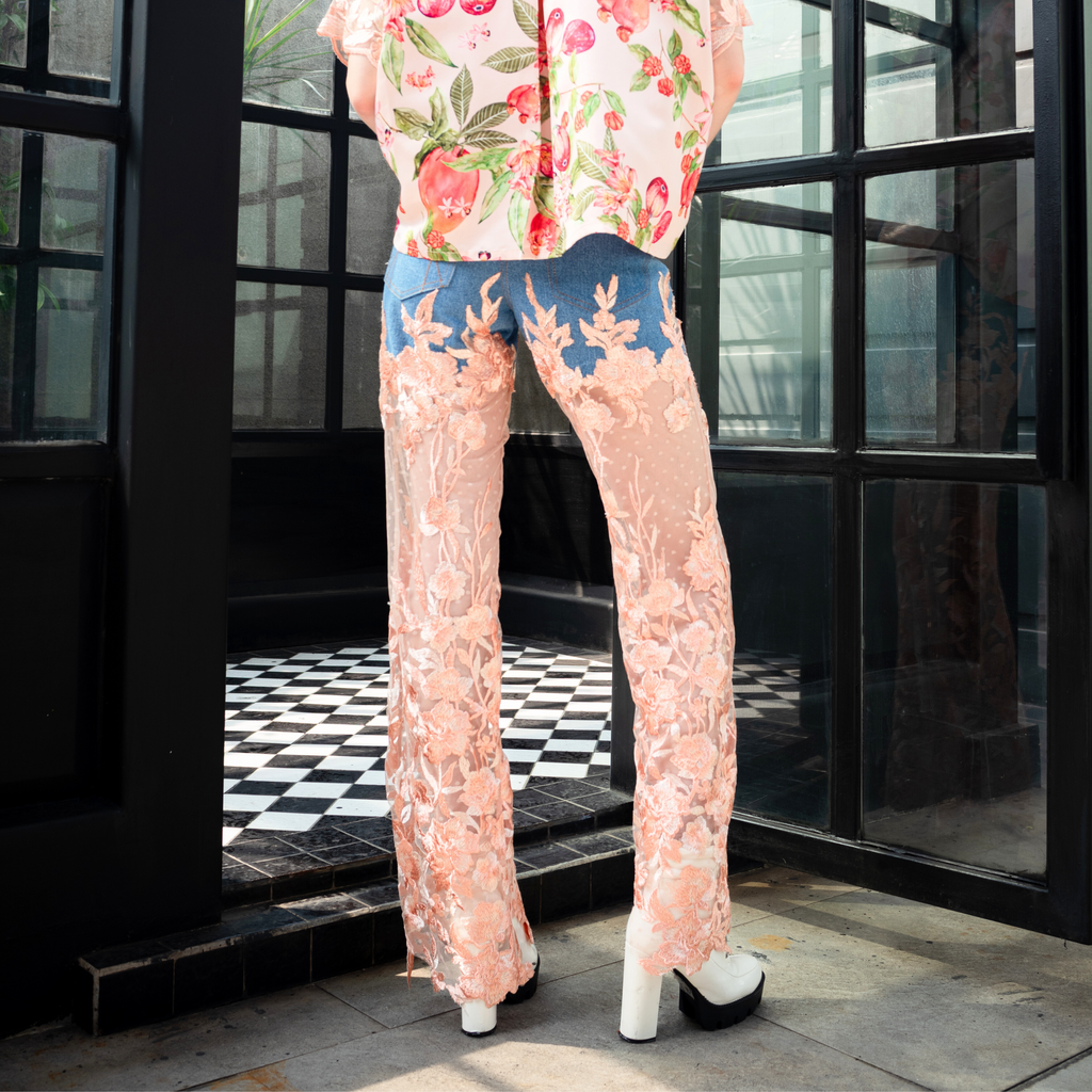 Signature denim fancy cullote pant with salmon lace #2 (8006668812311)