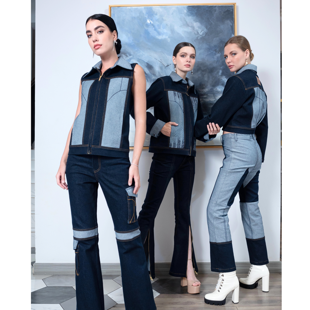 Signature denim vest with chambray (7555650650135)