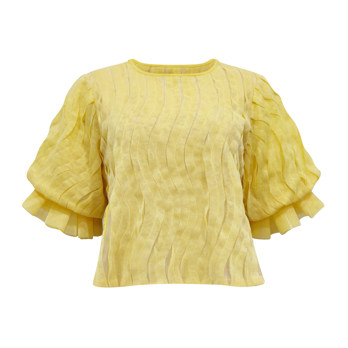 Sunflower 3D knit tulle top with sleeves - 2MADISONAVENUE.COM