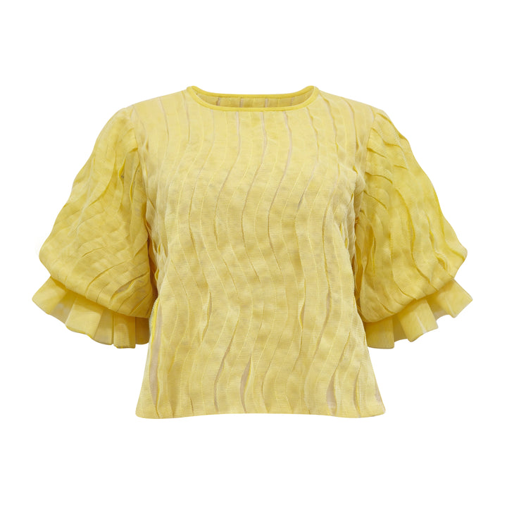 Sunflower 3D knit tulle top with sleeves - 2MADISONAVENUE.COM