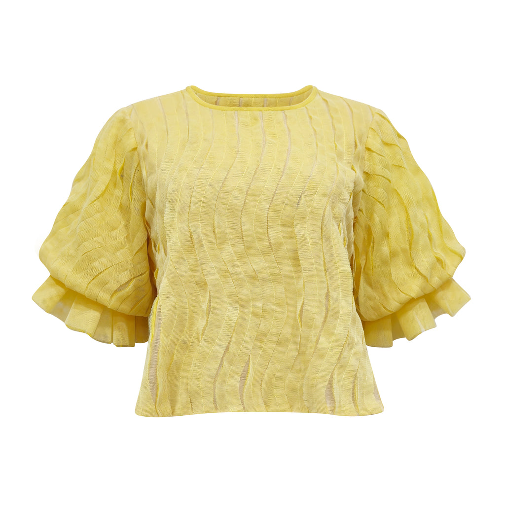 Sunflower 3D knit tulle top with sleeves