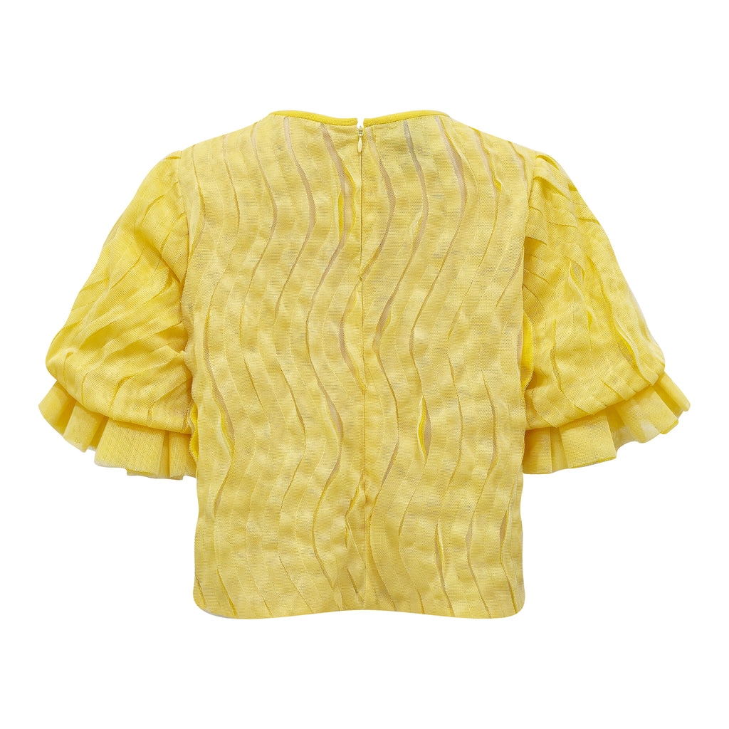 Sunflower 3D knit tulle top with sleeves