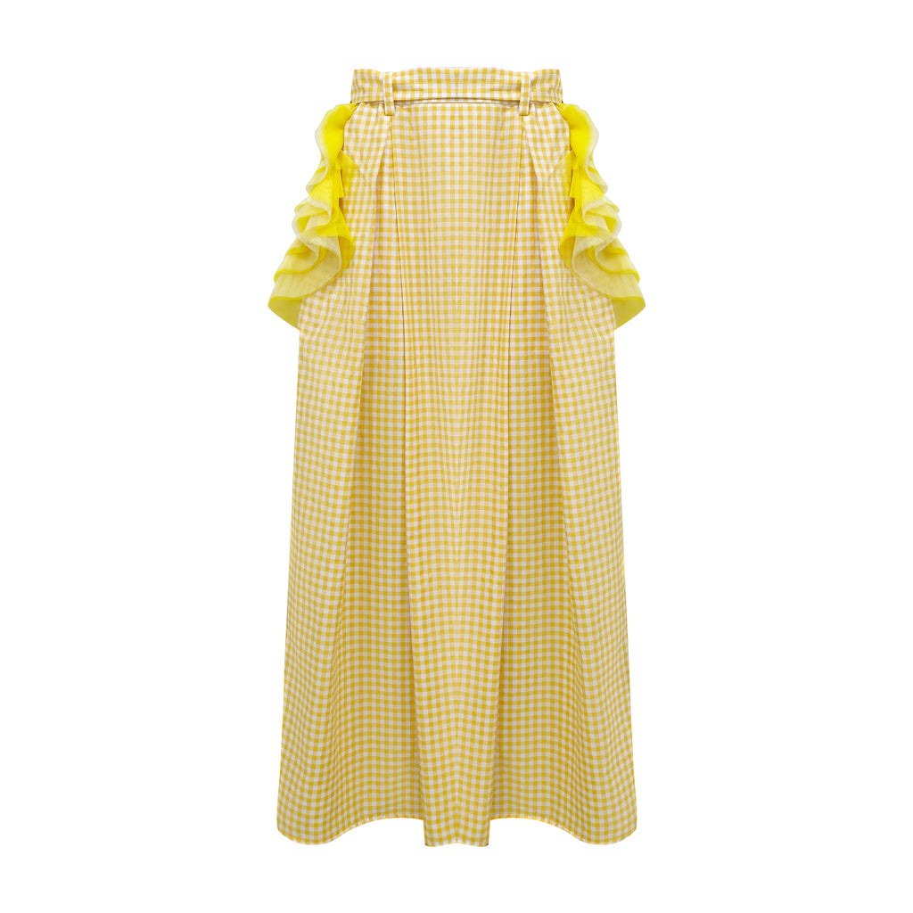 Sunflower Gingham yellow kahlo fancy long ball skirt