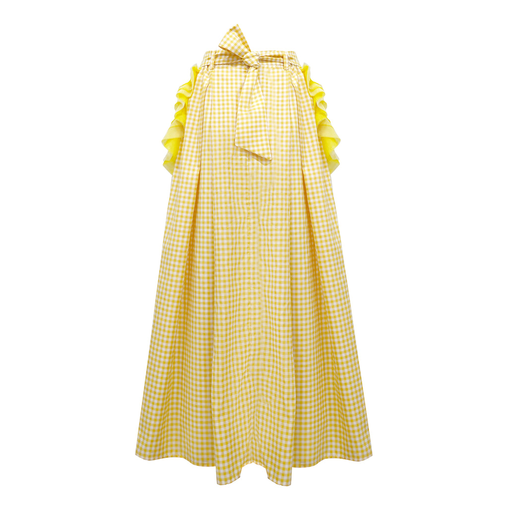 Sunflower Gingham yellow kahlo fancy long ball skirt