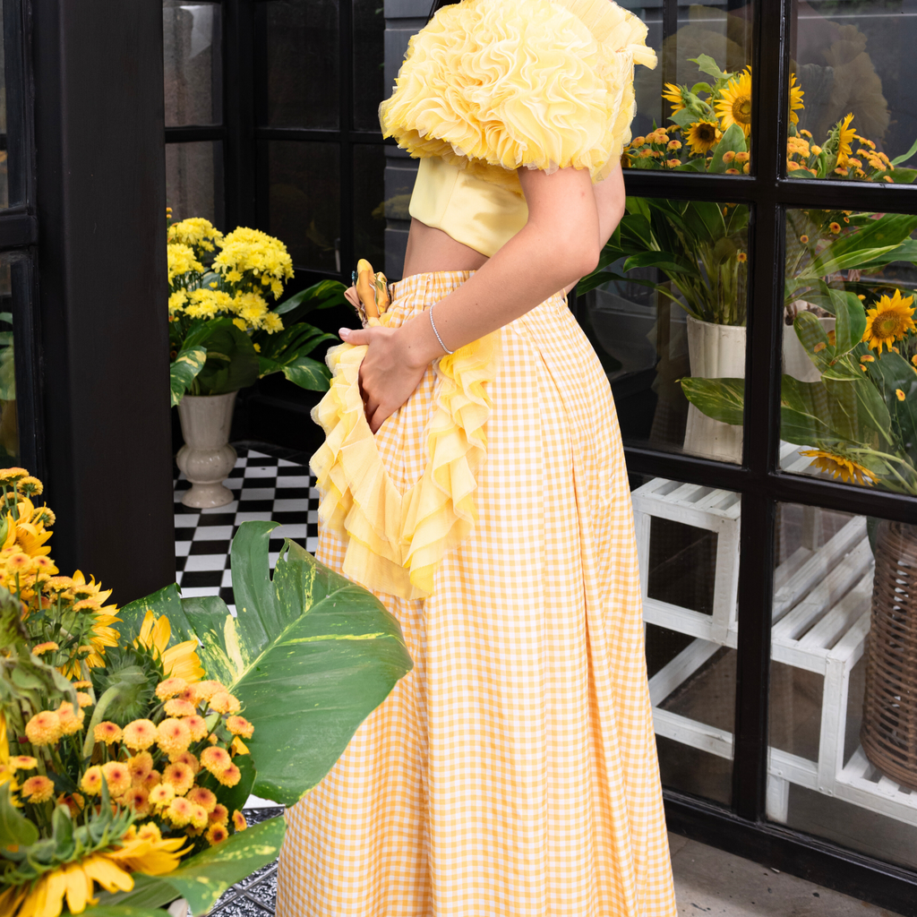 Sunflower Gingham yellow kahlo fancy long ball skirt