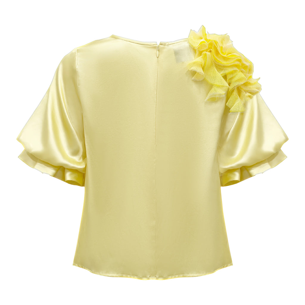 Sunflower sateen top with 3D Applique