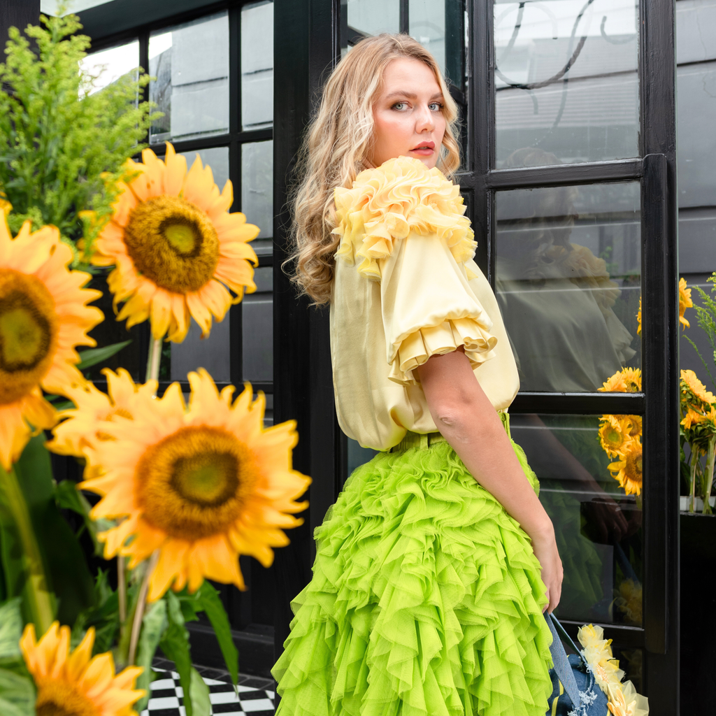 Sunflower sateen top with 3D Applique