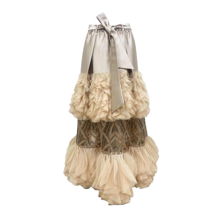 Mi Vida Gold Jennifer long ball tulle skirt with lace (7483149877271)