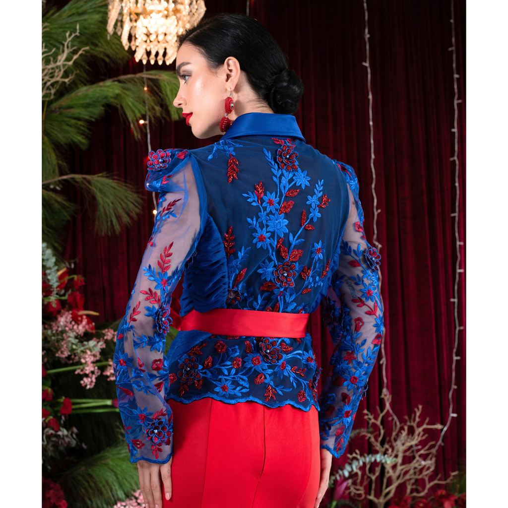 The Canvas miranda lace blue top