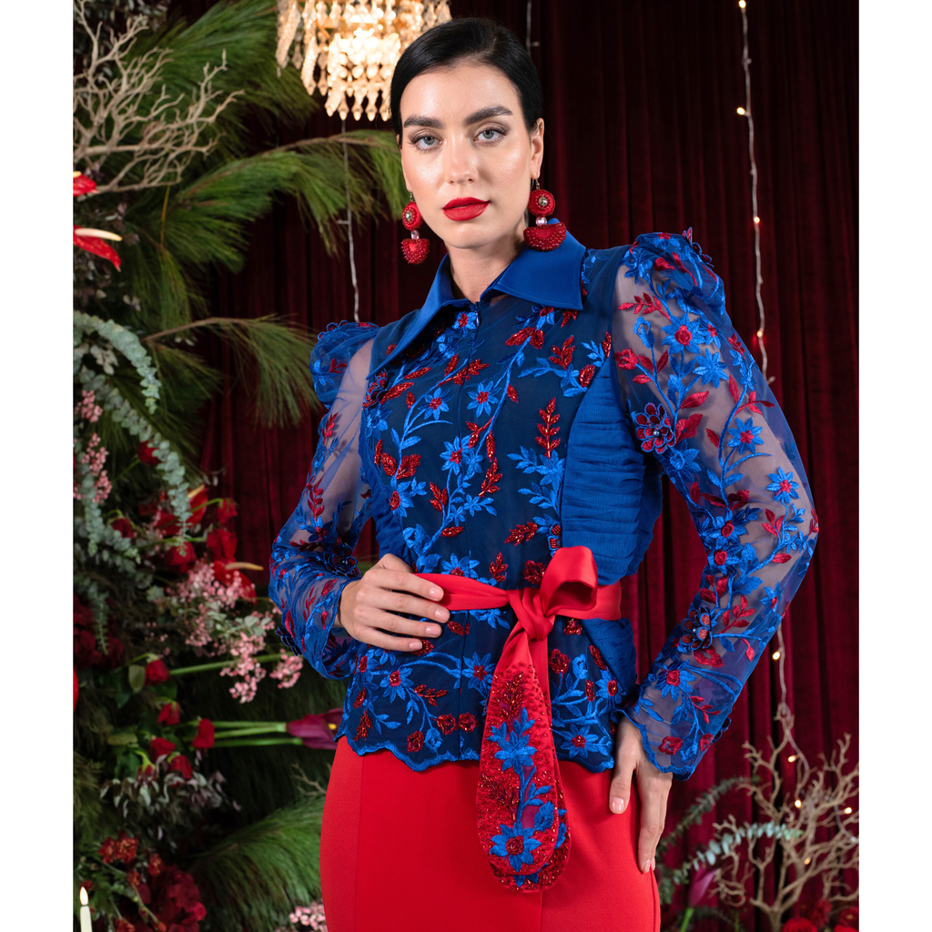 The Canvas miranda lace blue top