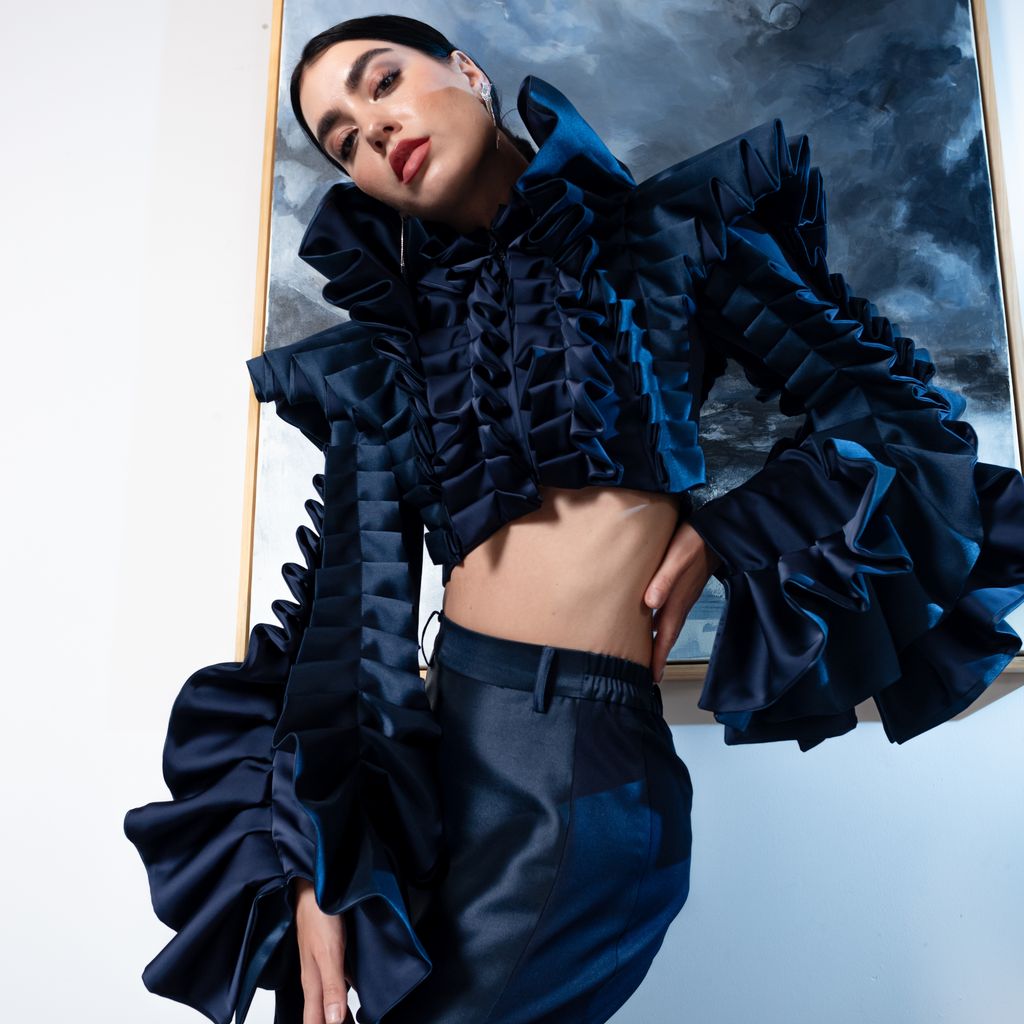 Timeless Pieces destiny ruffle navy jacket (7728429760535)