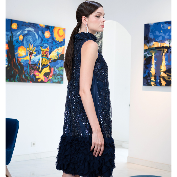 Signature Navy Blue halter navy short dress - 2MADISONAVENUE.COM