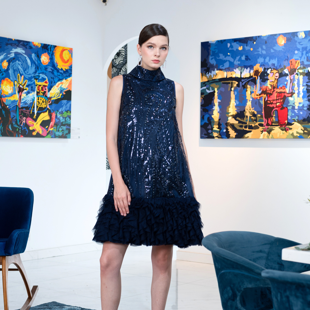 Timeless Pieces halter navy short dress