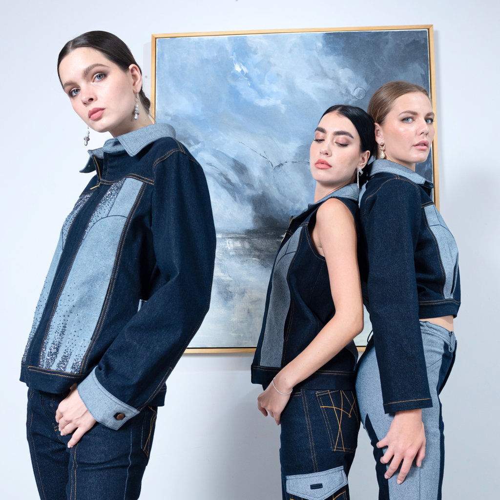 Timeless Pieces signature denim jacket with chambray