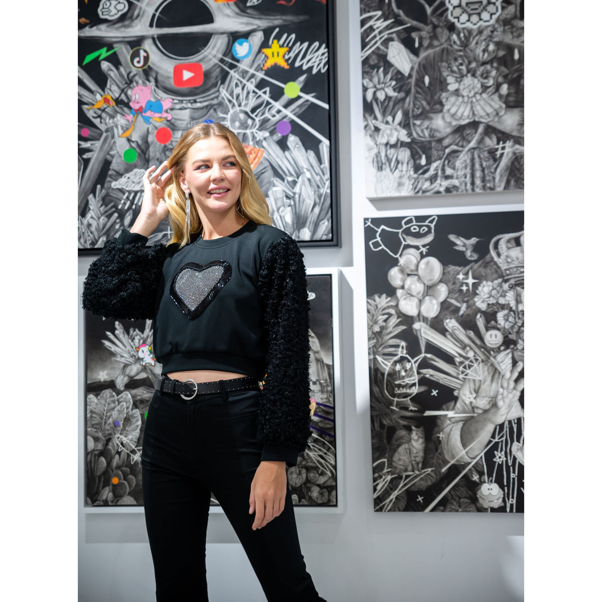 Be Mine Love Cropped Sweater in Black Fur (6916816633879)