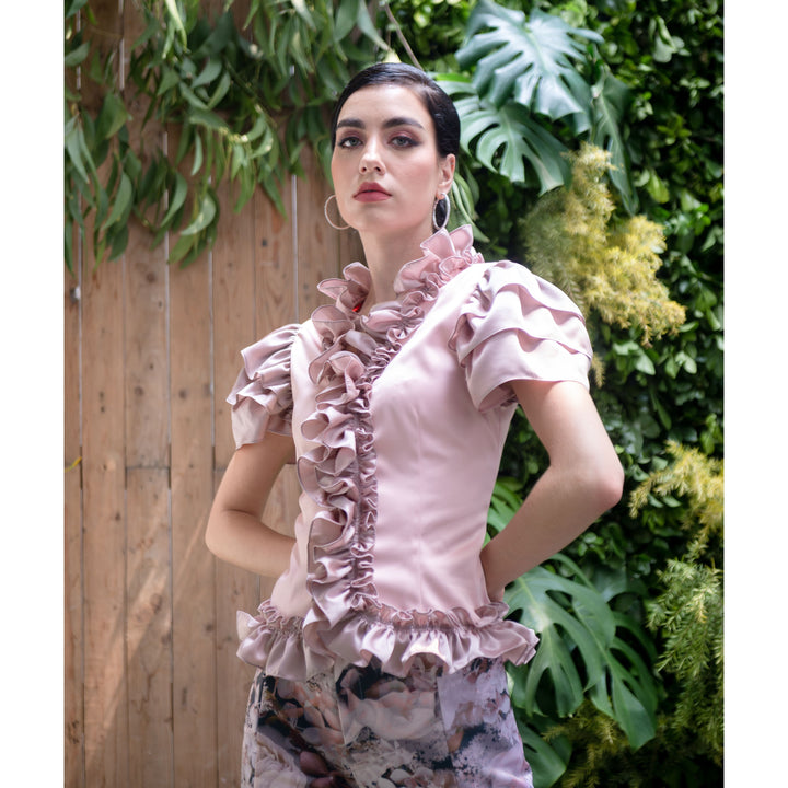 Destiny Ruffle Dusty Two Tone Top (6932201439255)